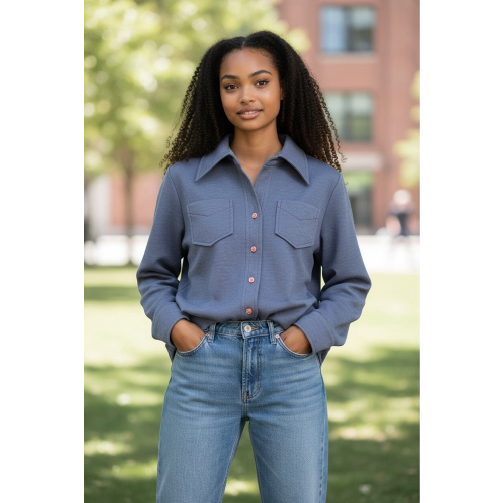 Women's Unbranded Blue Button Down Shirt with Orange Buttons, Size M